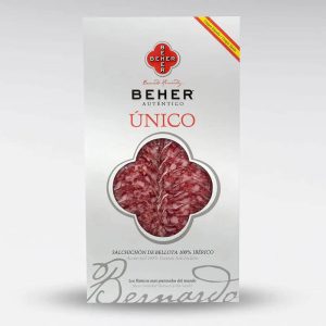 切片 ​​100% 伊比利亚 Bellota Oro salchichón Pata Negra、Beher