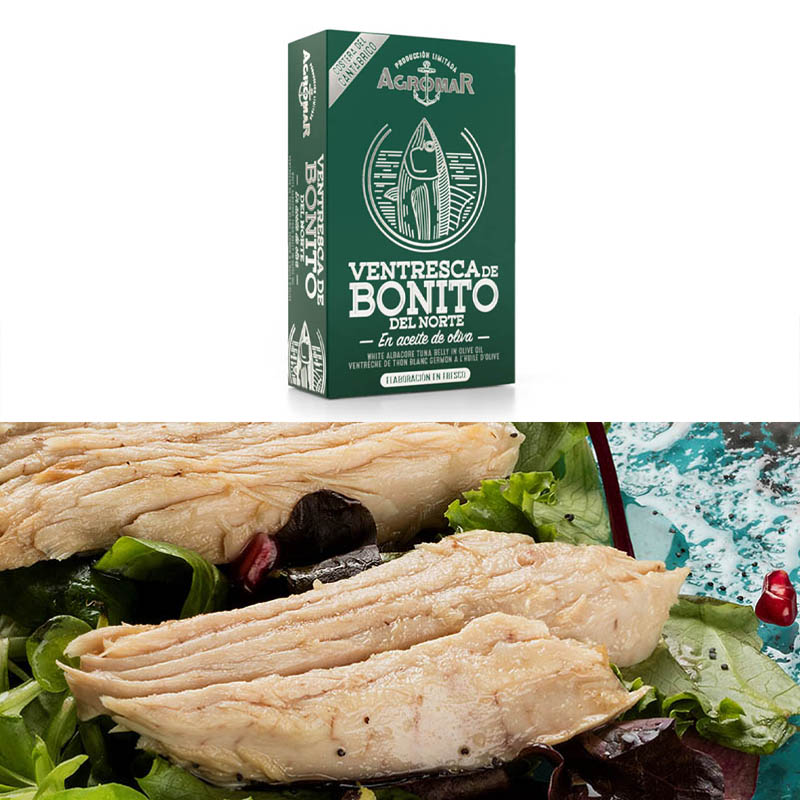 10 top conservas españolas para tapas Ventresca de Bonito del Norte en Aceite de Oliva, Agromar