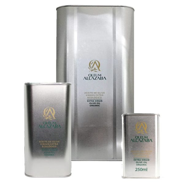 Aceite de Oliva Virgen Extra Variedad Picual ecológico en lata, Oleum Alcazaba 5L/1L/250ml