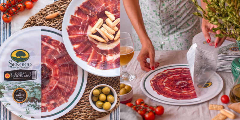 El lujo que se corta a cuchillo: descubre el auténtico Jamón Ibérico Jamón 100% raza ibérica, etiqueta negra, loncheado, D.O.P. Dehesa de Extremadura, Señorío de Montanera